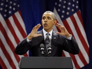 President Obama gestures during recent campaign speech. (AP Photo)
