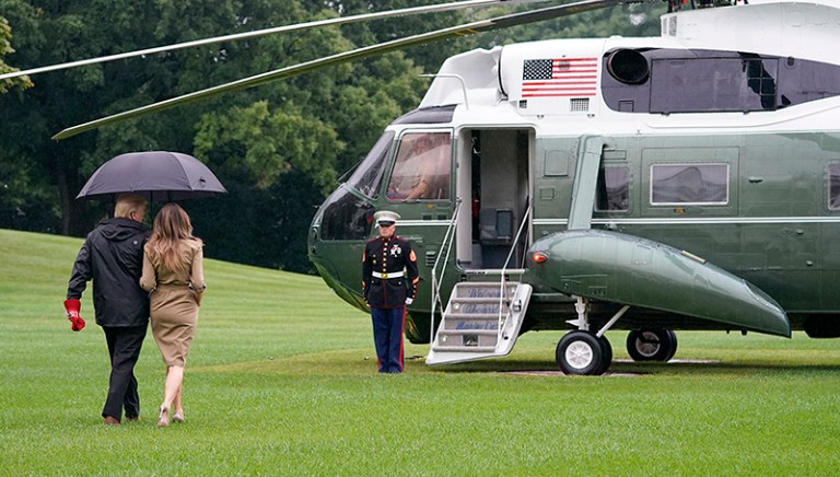 After facing a wave of critiques by journalists over her choice of footwear upon her departure to Texas last week, first lady Melania Trump was spotted once again wearing stilettos on Saturday as she left with her husband, President Trump, to visit those affected by Hurricane Harvey in Texas and Louisiana. (AP Photo/Pablo Martinez Monsivais)