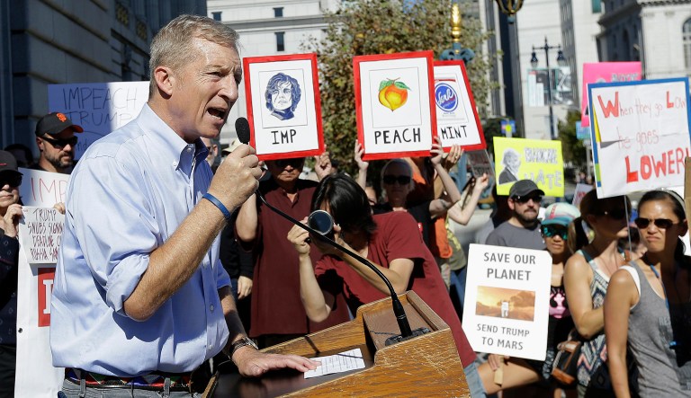 Tom Steyer speaks at a rally calling for the impeachment of President Trump in San Francisco. (AP Photo/Jeff Chiu)