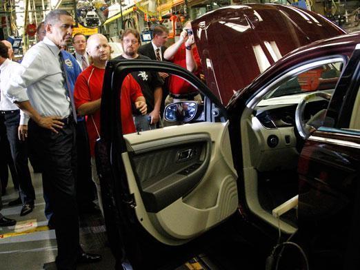 President Obama at a Detroit auto plant. He has proposed initatives to help create 1 million manufacturing jobs. AP Photo