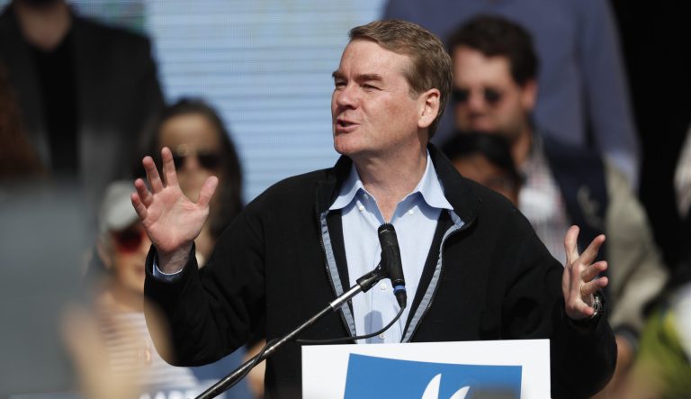 Sen. Michael Bennet, D-Colo., speaks during a rally with young voters on the campus of the University of Colorado, Wednesday, Oct. 24, 2018, in Boulder, Colo.