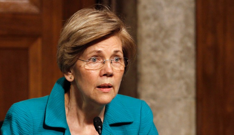 Senate Armed Services Committee member Sen. Elizabeth Warren, D-Mass. questions Navy Secretary nominee Richard Spencer on Capitol Hill in Washington, Tuesday, July 11, 2017, during Spencer's confirmation hearing before the committee.