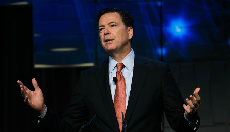 Former FBI Director James Comey speaks at at an event in Washington D.C.