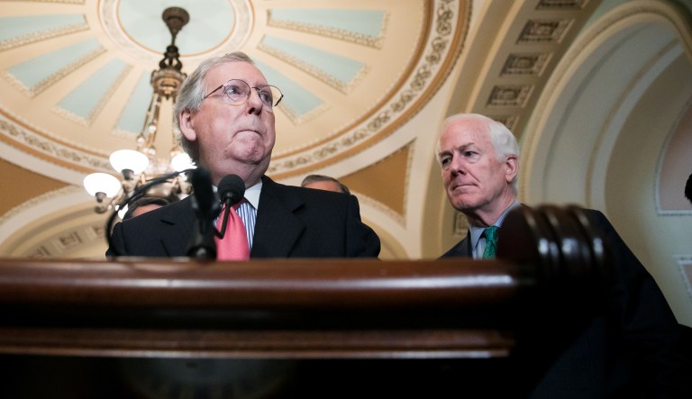 Senate Majority Leader Mitch McConnell, R-KY, speaks during a news conference on Capitol Hill, Tuesday, May 2018.