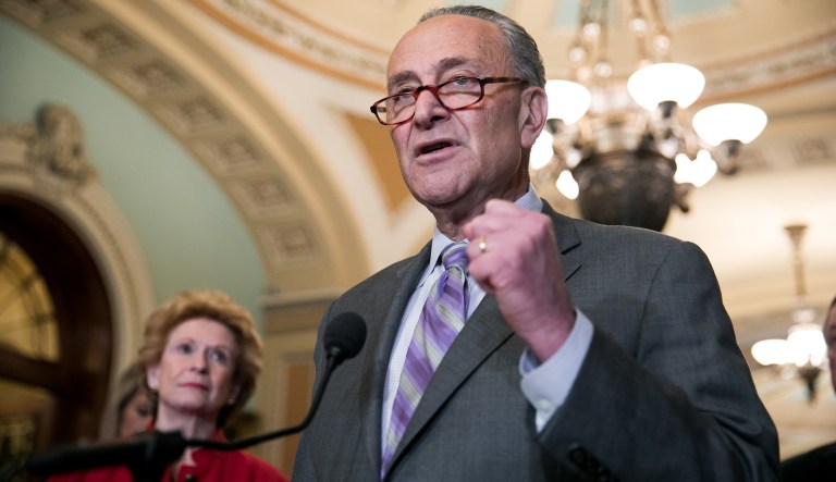 Senate Minority Leader Chuck Schumer, D-NY, speaks during a news conference on Capitol Hill, Tuesday, May 22, 2018.