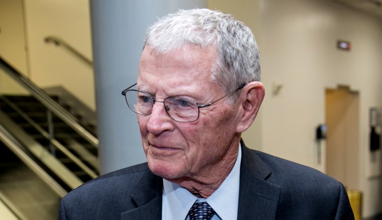 Sen. Jim Inhofe, R-Okla., takes questions from reporters on Capitol Hill in D.C.