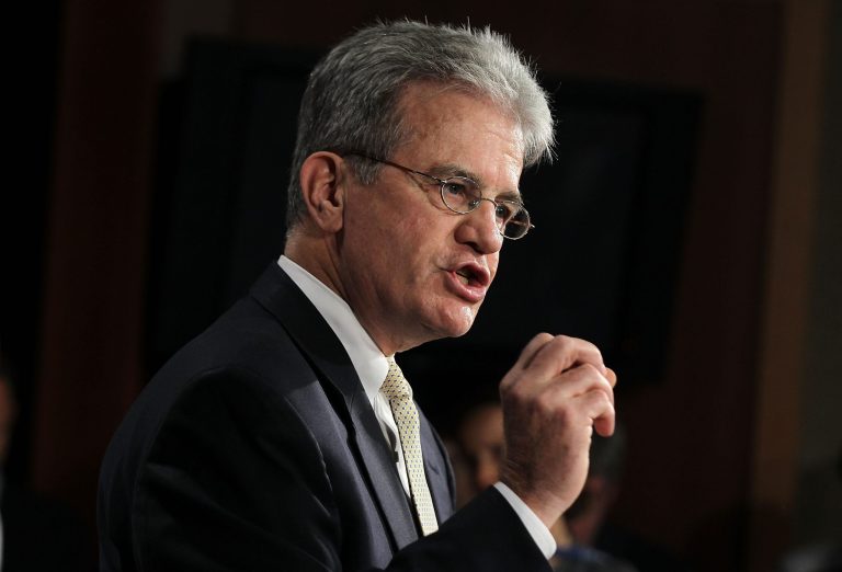 WASHINGTON - JULY 18:  U.S. Sen. Tom Coburn (R-OK) speaks during a news conference July 18, 2011 on Capitol Hill in Washington, DC. Coburn held the news conference to unveil a $9 trillion deficit reduction plan.  (Photo by Alex Wong/Getty Images)