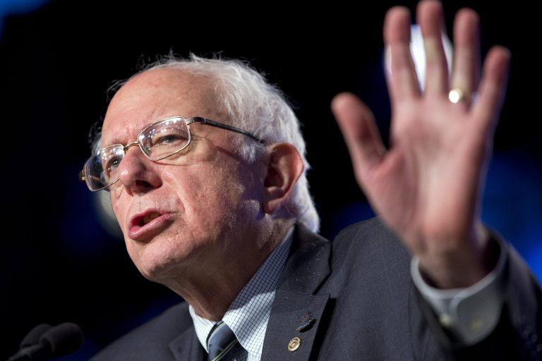 Democratic presidential candidate Sen. Bernie Sanders, I-Vt., speaks at the 2015 International Association of Sheet Metal, Air, Rail, and Transportation Workers (SMART) Conference, Tuesday, July 28, 2015, in Washington. (AP Photo/Jacquelyn Martin)