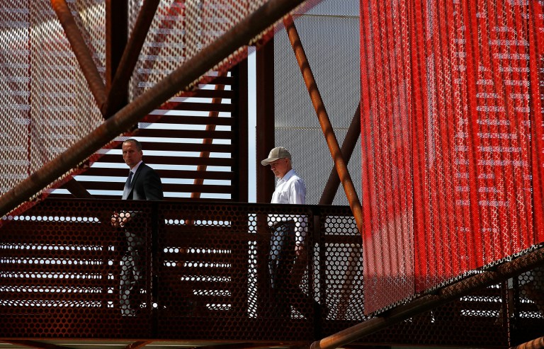 Attorney General Jeff Sessions tours the U.S.-Mexico border with border officials in Nogales, Ariz. Sessions announced making immigration enforcement a key Justice Department priority, saying he will speed up deportations of immigrants in the country illegally who were convicted of federal crimes. (AP Photo/Ross D. Franklin)