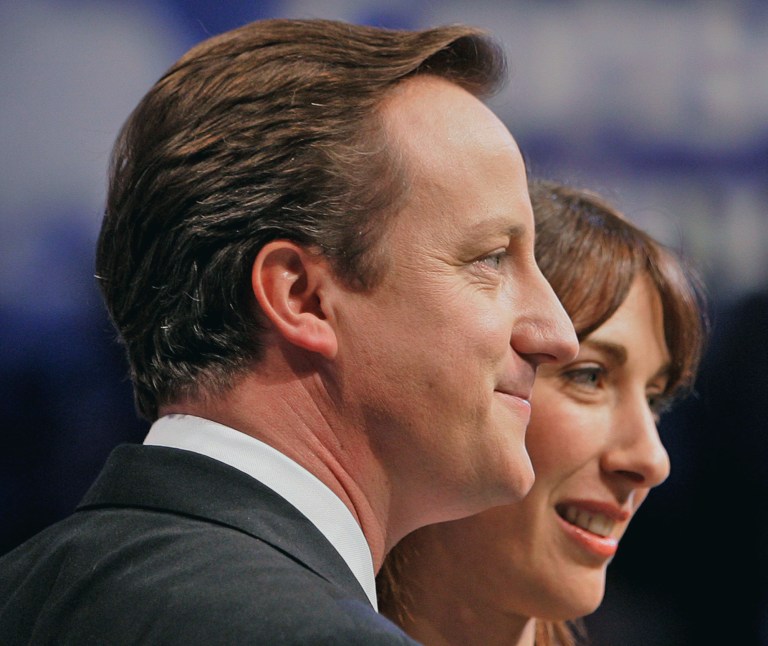   FILE This Wednesday, Oct. 3, 2007 file photo shows David Cameron, leader of Britain's opposition Conservative Party with his wife Samantha, after he delivering his keynote speech on the last day of the annual Conservative Party conference in Blackpool, England. British Prime Minister David Cameron's office confirmed Monday June 11, 2012 that the prime minister accidentally left his 8-year-old daughter Nancy in a pub after a family Sunday lunch near his country home, west of London. They said the incident happened a few months ago as the family was leaving the pub. Cameron was travelling in one car with his bodyguards and assumed that Nancy was in the other car with his wife Samantha and two other children. Samantha assumed the child was with her father and only realized she was missing when they got home.(AP Photo/Kirsty Wigglesworth, File)  
