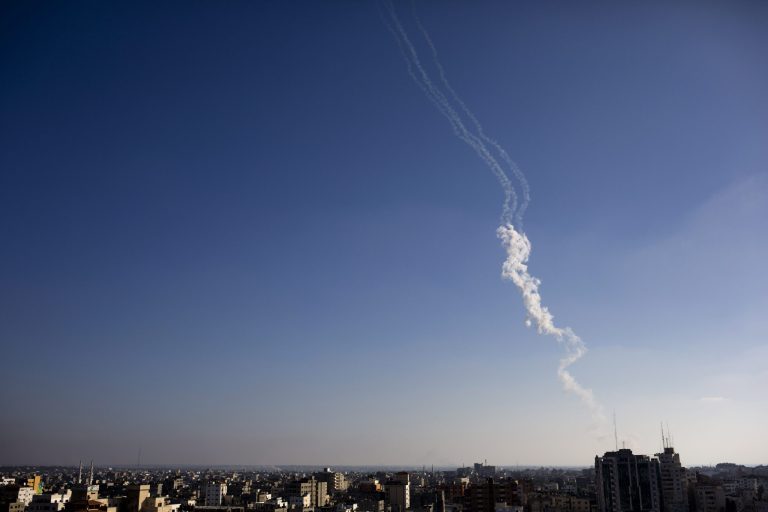 Rockets are fired from Gaza Strip towards Israel, Thursday, July 31, 2014, as international efforts to end the 23-day-old conflict seemed to sputter despite concern over the mounting death toll. (AP Photo/Dusan Vranic)