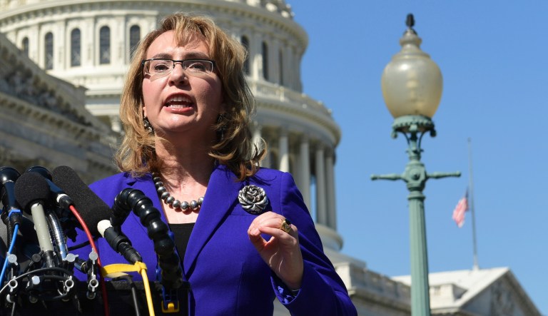 Former Rep. Gabrielle Giffords, D-Ariz., called on lawmakers of both parties to enact gun control measures, days after the mass shooting in Las Vegas. (AP Photo/Susan Walsh)