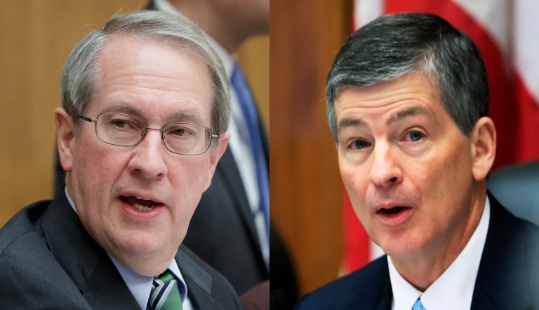 Republican Reps. Bob Goodlatte and Jeb Hensarling are seeking a formal reversal to ensure that agencies don't prevent banks from serving certain customers. (AP Photo/Alex Brandon)