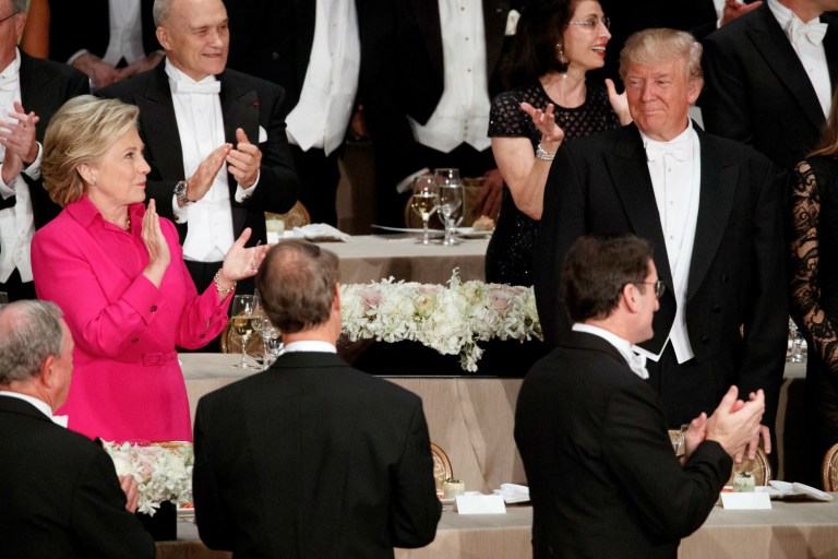 Donald Trump called Hillary Clinton a felon and Hillary Clinton called Donald Trump a traitor. Unfortunately for America, there is plenty of basis for the former charge and less but still disturbing evidence for the latter. (AP Photo/Evan Vucci)