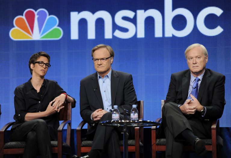 MSNBC hosts Rachel Maddow, left, Lawrence O'Donnell, center, and Chris Matthews are pictured at the NBC Universal summer press tour, Tuesday, Aug. 2, 2011, in Beverly Hills, Calif. (AP Photo/Chris Pizzello)