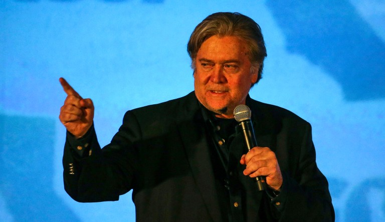 Bannon made no mention of Trump receiving multiple draft deferments during the Vietnam War, the first four being for college and the fifth for heel spurs. (AP Photo/Ringo H.W. Chiu)