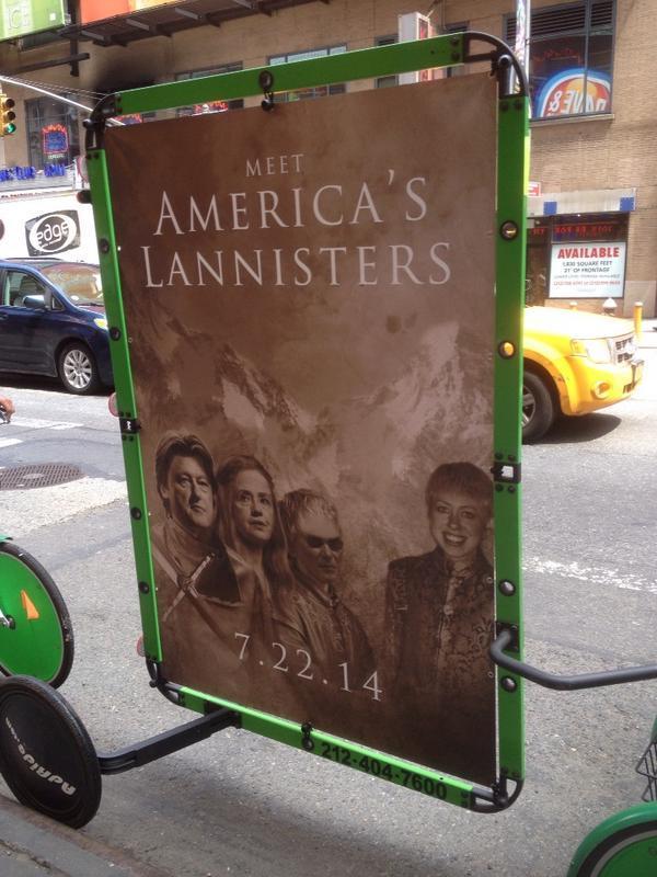 Advertising poster featuring the Clintons in New York.