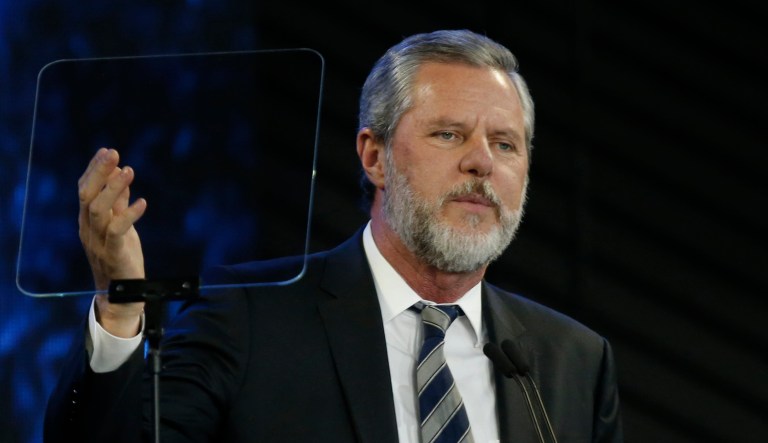 Rev. Jerry Falwell Jr., speaks before a convocation at Liberty University in Lynchburg, Va., Wednesday, Nov. 28, 2018.