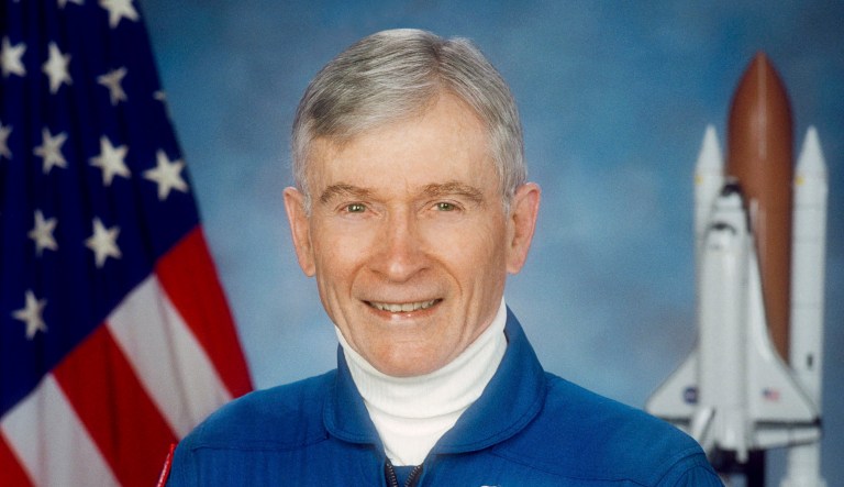 In his long career, NASA astronaut John Young was one of 12 men to walk on the moon, was the first person to fly into space six times, and he also led the first space shuttle flight. He died on Friday at age 87. (NASA via AP)