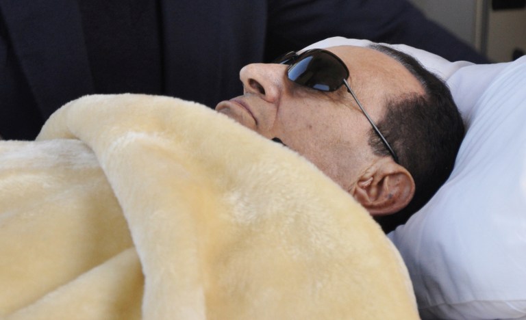   FILE - In this Sunday, Jan. 29, 2012, file photo, former Egyptian President Hosni Mubarak is wheeled into court in Cairo, Egypt. An Egyptian security official said Tuesday, June 5, 2012, that ousted President Hosni Mubarak's health has deteriorated in the three days since a court sentenced him to life imprisonment in connection to the killing of protesters. (AP Photo/Mohammed al-Law, File)  