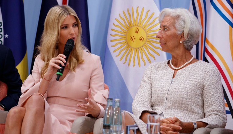 Ivanka Trump speaks during the Women's Entrepreneurship Finance event, as Managing Director of the IMF Christine Lagarde listens, at the G20 Summit in Hamburg, Germany. (AP Photo/Evan Vucci)