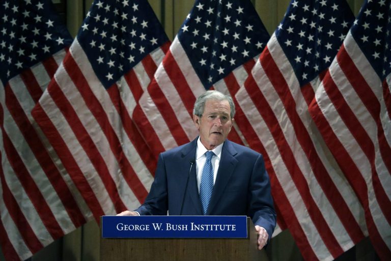 Former President George W. Bush speaks during a summit titled 