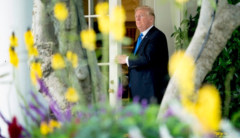 President Trump took to Twitter on Monday to dismiss the news that Paul Manafort, his former campaign manager, had been taken into custody over charges related to work he performed for pro-Russia groups in Ukraine years before working with the campaign. (AP Photo/Andrew Harnik)