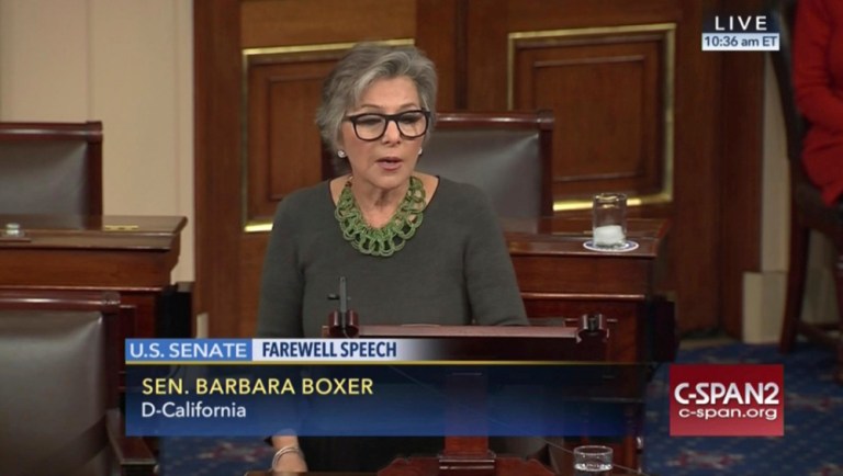 "And remember this — the public stands with you!" Sen. Barbara Boxer said in a letter to EPA chief Gina McCarthy and all employees within the agency. (C-SPAN2 via AP)