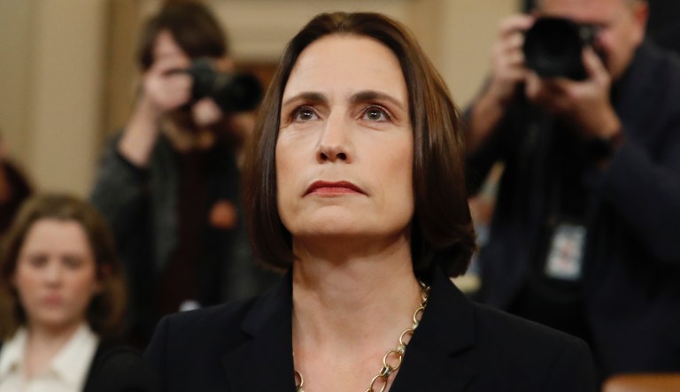 Former White House national security aide Fiona Hill, arrives to testify before the House Intelligence Committee on Capitol Hill in Washington, Thursday, Nov. 21, 2019, during a public impeachment hearing of President Donald Trump's efforts to tie U.S. aid for Ukraine to investigations of his political opponents.