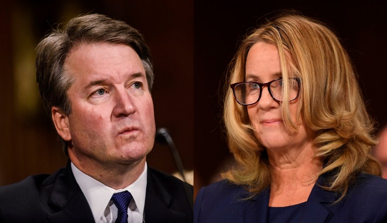President Trump's Supreme Court nominee, Brett Kavanaugh, (left) and Christine Blasey Ford (right) are pictured.