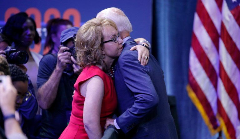 ‘Today, I struggle to speak’: Giffords urges vote for Biden
