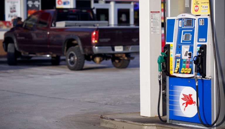 A fuel pumps stands at an Exxon Mobil Corp. gas station in Columbus, Indiana, U.S., on Tuesday, Jan. 29, 2019.