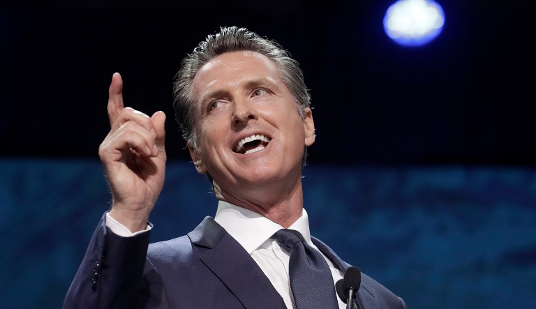 Gov. Gavin Newsom speaks during a California Democratic Party event.