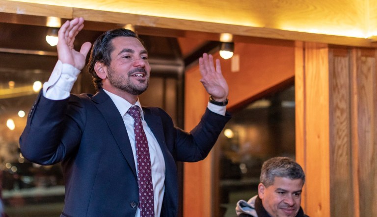 Republican Gennaro Bizzarro cheers after declaring victory in the special election for the Sixth State Senate District Tuesday Feb. 26, 2019 in Berlin, Conn.