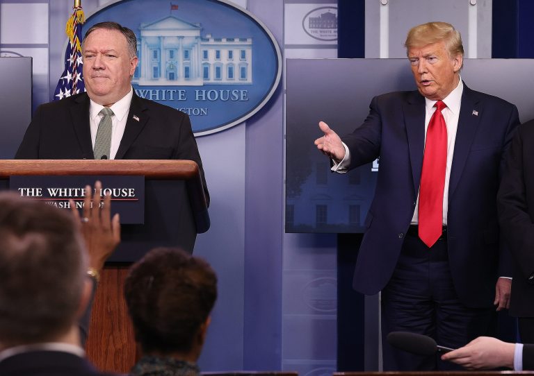 President Trump and Secretary of State Mike Pompeo at the White House on April 08. 