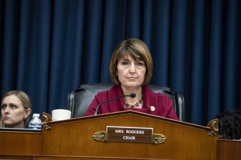 House Energy and Commerce Committee Chairwoman Rep. Cathy McMorris Rodgers, a Republican from Washington, listens during a business meeting in Washington, D.C.