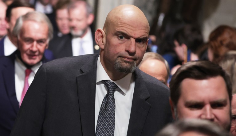Sen. John Fetterman (D-PA) walks through the Statuary Hall of the U.S. Capitol prior to President Joe Bidenâs State of the Union address.