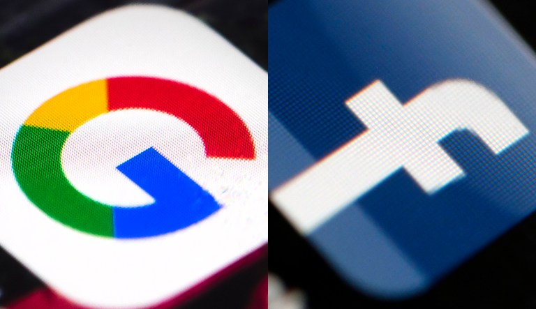 The logos of Google and Facebook are shown.