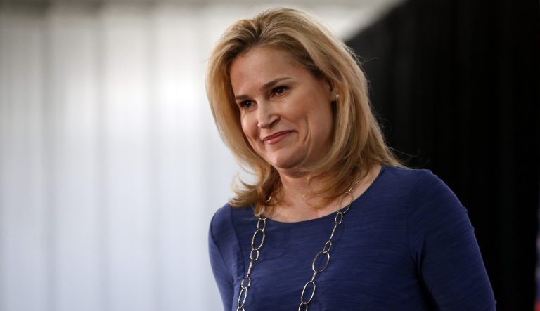 Heidi Cruz, wife of Sen. Ted Cruz, R-Texas, appears during a campaign event at the Johnson County Fairgrounds, Sunday, Jan. 31, 2016, in Iowa City, Iowa.