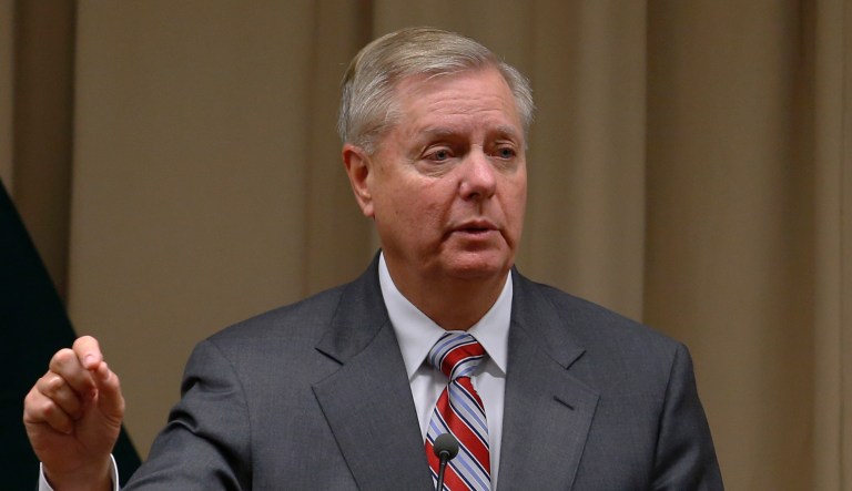 U.S. Republican Senator Lindsey Graham gives a press conference at the U.S. Embassy after meeting with Pakistani Prime Minister Imran Khan, in Islamabad, Pakistan, Sunday, Jan. 20, 2019. U.S. peace envoy Zalmay Khalilzad concluded his four-day visit to Pakistan, Sunday.
