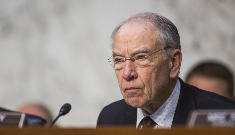 Senator Chuck Grassley, a Republican from Iowa and chairman of the Senate Judiciary Committee, listens during a hearing with Jeff Sessions, U.S. attorney general, not pictured, in Washington, D.C., U.S., on Wednesday, Oct. 18, 2017.