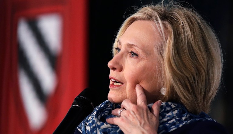 Hillary Clinton answers a question at Harvard University in Cambridge, Mass., Friday, May 25, 2018. Harvard University's Radcliffe Institute honored Clinton with the 2018 Radcliffe Medal.
