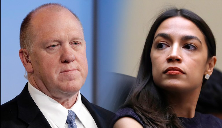 Thomas Homan and Alexandria Ocasio-Cortez are seen.