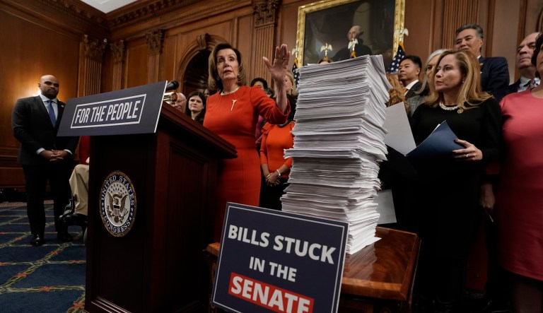 From left, Rep. Jamie Raskin, D-Md., House Intelligence Committee Chairman Adam Schiff, D-Calif., and Rep. Eric Swalwell, D-Calif., return to a secure area at the Capitol after informing reporters that former deputy national security adviser Charles Kupperman failed to appear to be interviewed in the impeachment inquiry of President Donald Trump, in Washington, Monday, Oct. 28, 2019. House Democrats are trying to determine if Trump  violated his oath of office by asking a foreign country, Ukraine, to investigate his political opponent, former Vice President Joe Biden, and his son Hunter Biden.                                                                                                        
