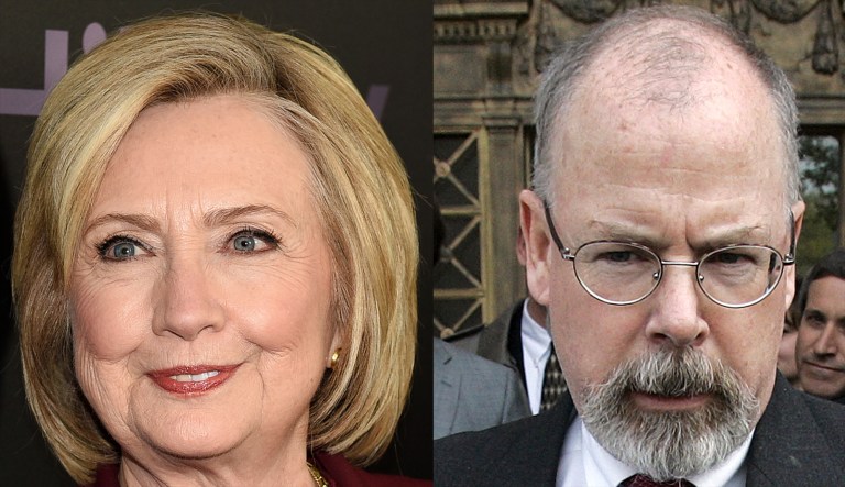 Hillary Clinton and John Durham are seen.