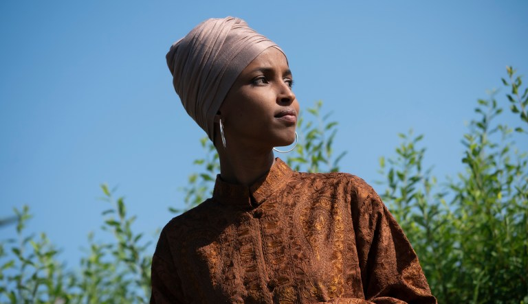 Rep. Ilhan Omar, D-Minn., the first Somali-American elected to Congress who is a frequent target of President Donald Trump, speaks as she introduces the Zero Waste Act that creates a federal grant program to help local governments invest in waste reduction initiatives, at the Capitol in Washington, Thursday, July 25, 2019.