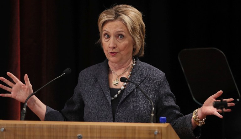 Hillary Clinton gave a lecture in the Edmund Burke Lecture Theatre at Trinity College Dublin ahead of receiving an honorary degree from the university on June 22, 2018.