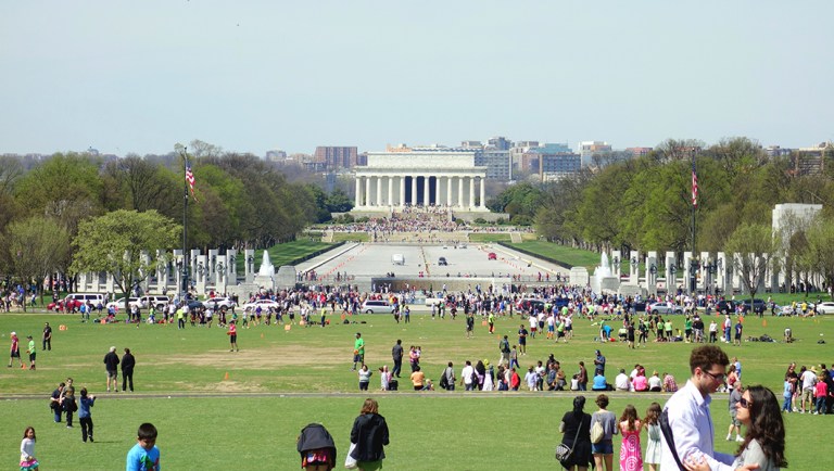 Tourists visiting the National Mall in Washington D.C.