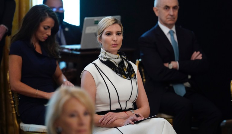 White House senior adviser Ivanka Trump speaks during an interview with The Associated Press, Wednesday April 17, 2019, in Abidjan, Ivory Coast, where Trump is promoting a White House global economic program for women. 