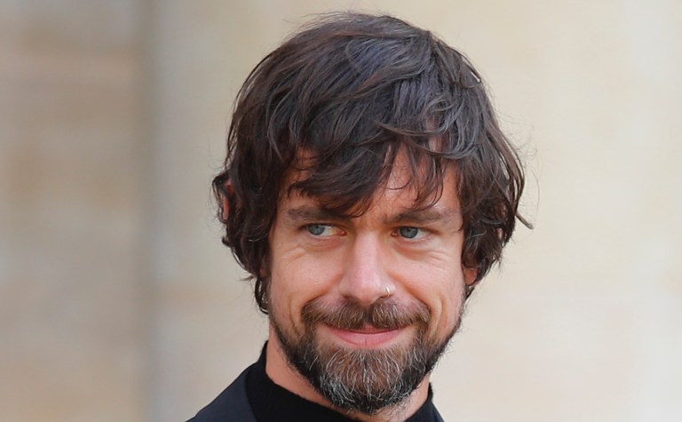 Twitter CEO Jack Dorsey leaves after his talk with French President Emmanuel Macron at the Elysee Palace Friday, June 7, 2019 in Paris. 